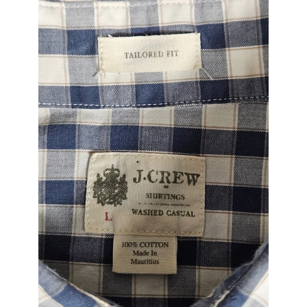 J.Crew Mens Tailored Fit Gingham Button Down Shirt Navy Blue‎ White Large 26364